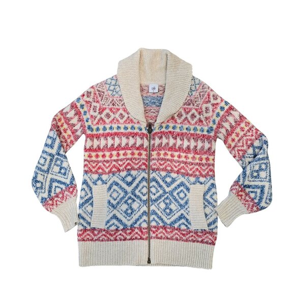 Cabi highlands Womens XS Multicolor Fair Isle Knit Sweater Shawl Collar & Zipper - Picture 7 of 7
